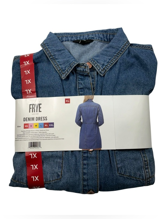 Frye Dresses & Skirts - Frye Medium Wash Long Sleeve Button Down Cinch Waist Chambray Denim Dress NWT XL